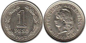 Argentina moneda 1 peso 1957