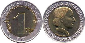 Argentina coin 1 peso 1997 Ley 13010