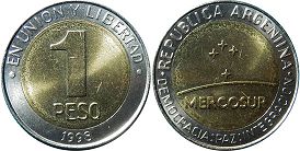 Argentina coin 1 peso 1998 Mercosur