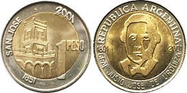 Argentina moneda 1 peso 2001 Urquiza