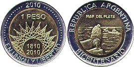 Argentina moneda 1 peso 2010 Mar del Plata