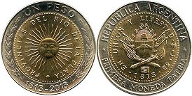 Argentina moneda 1 peso 2013 primera moneda patria