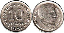 Argentina moneda 10 centavos 1951