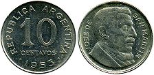 Argentina coin 10 centavos 1953