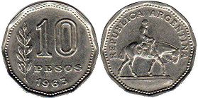 Argentina moneda 10 pesos 1963