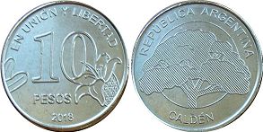 Argentina moneda 10 pesos 2018