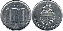 Argentina moneda 100 australes 1990