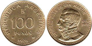 Argentina moneda 100 pesos 1978 José de San Martín