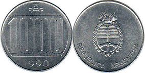 Argentina moneda 1000 australes 1990