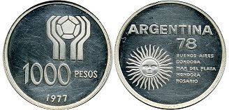 Argentina moneda 1000 pesos 1977 Campeonato mundial de futbol
