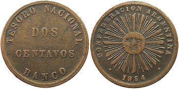 Argentina moneda 2 centavos 1854
