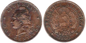 Argentina moneda 2 centavos 1890
