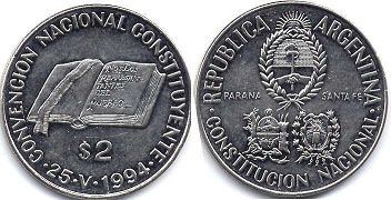 Argentina moneda 2 pesos 1994 Constituyente