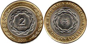 Argentina moneda 2 pesos 2011