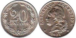 Argentina moneda 20 centavos 1921