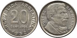 Argentina moneda 20 centavos 1952