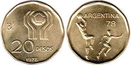 Argentina moneda 20 pesos 1978 Campeonato mundial de futbol