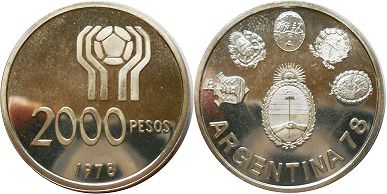 Argentina moneda 2000 pesos 1978 Campeonato mundial de futbol