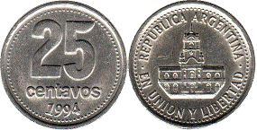 Argentina moneda 25 centavos 1994