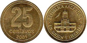Argentina moneda 25 centavos 2009