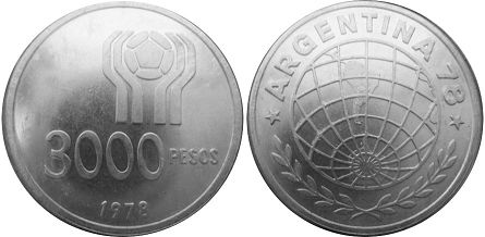 Argentina coin 3000 pesos 1978 Soccer World Championship
