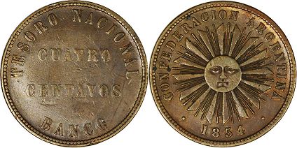 Argentina coin 4 centavos 1854