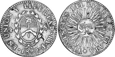 Argentina coin 4 soles 1832