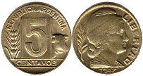 Argentina coin 5 centavos 1947