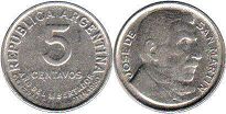 Argentina moneda 5 centavos 1950 José de San Martín