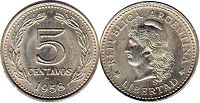 Argentina coin 5 centavos 1958