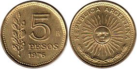 Argentina moneda 5 pesos 1976