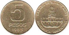 Argentina moneda 5 pesos 1985