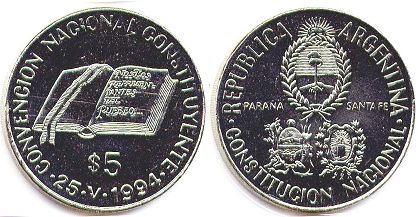 Argentina moneda 5 pesos 1994 Constituyente