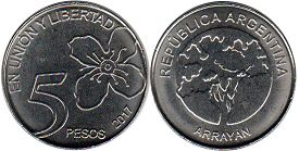 Argentina coin 5 pesos 2017