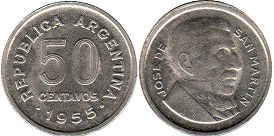 Argentina moneda 50 centavos 1955