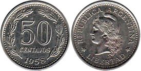 Argentina moneda 50 centavos 1958