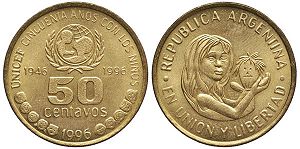 Argentina moneda 50 centavos 1996 Unicef