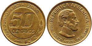 Argentina moneda 50 centavos 2000 Gral. Güemes