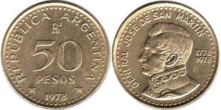 Argentina moneda 50 pesos 1978 José de San Martín