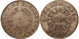 Argentina coin Buenos Aires 1 real 1854