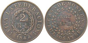 Argentina coin Buenos Aires 2 reales 1844
