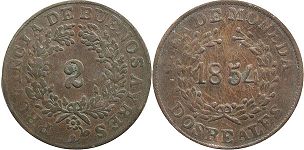 Argentina coin Buenos Aires 2 reales 1854
