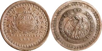 Argentina moneda Buenos Aires 20 decimos 1827