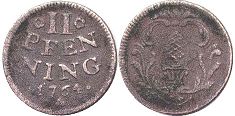 Moneda Augsburgo 2 Pfennig 1764