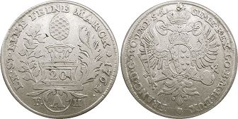 Moneda Augsburgo 20 kreuzer 1764