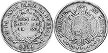 moneda Bolivia 10 centavos 1870