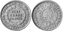 moneda Bolivia 10 centavos 1882