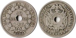 moneda Bolivia 10 centavos 1883