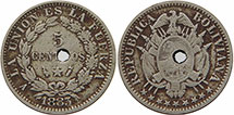 coin Bolivia 5 centavos 1883