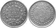 moneda Bolivia 5 centavos 1889